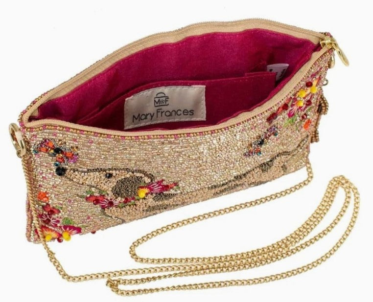 MARY FRANCES DOXIE BEADED DOG AND FLORAL CROSSBODY MINI BAG