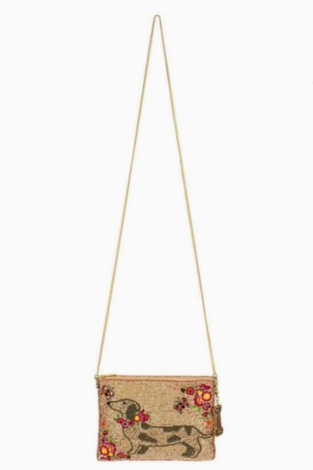 MARY FRANCES DOXIE BEADED DOG AND FLORAL CROSSBODY MINI BAG