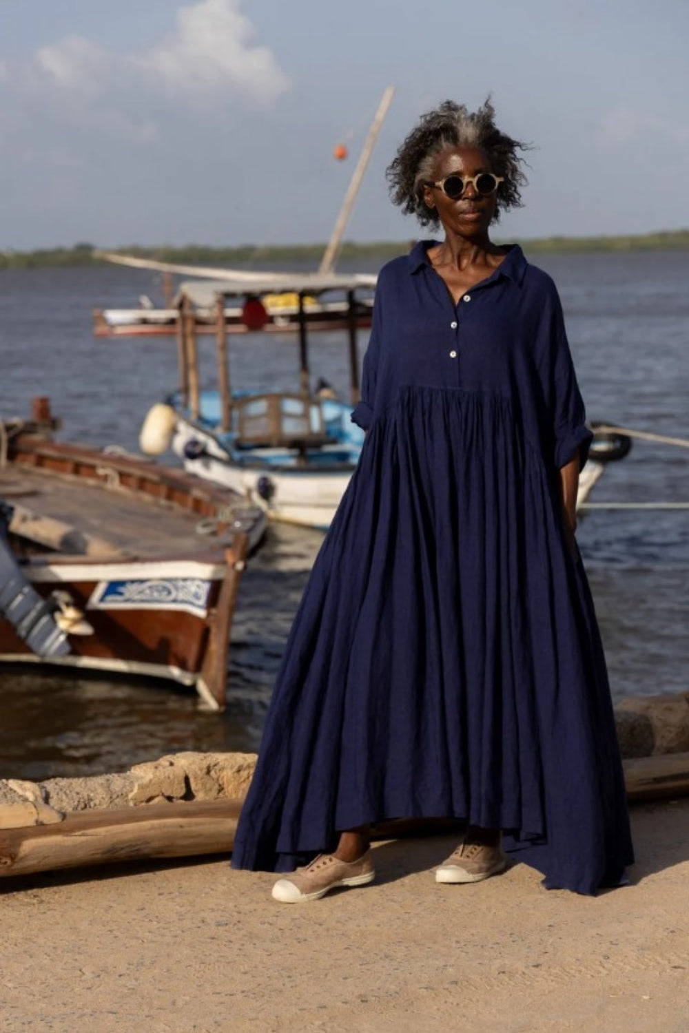 MEG BY DESIGN EDITH DRESS LINEN INDIGO
