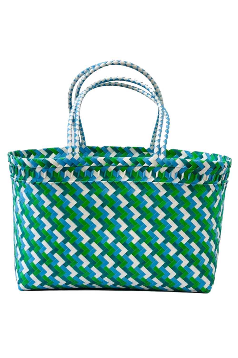 MY FUNKY BAGS RECYCLED WOVEN PLASTIC EXTRA LARGE BASKET BLUE + GREEN