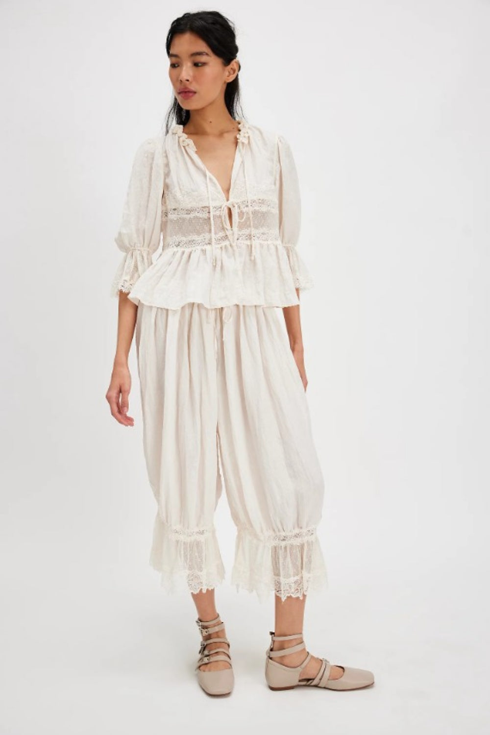 FREE PEOPLE FOREVER YOUNG BLOOMER PANTS WHITE ALLYSUM