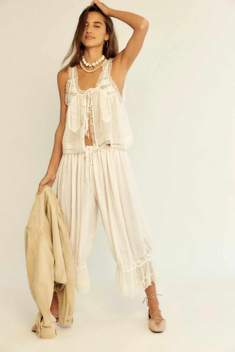 FREE PEOPLE FOREVER YOUNG BLOOMER PANTS WHITE ALLYSUM