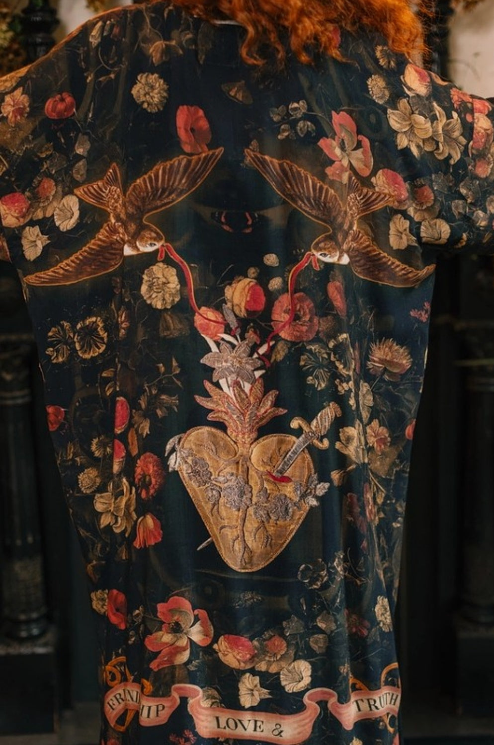 MARKET OF STARS HEART OF GOLD OPERA DUSTER KIMONO WITH SACRED HEART