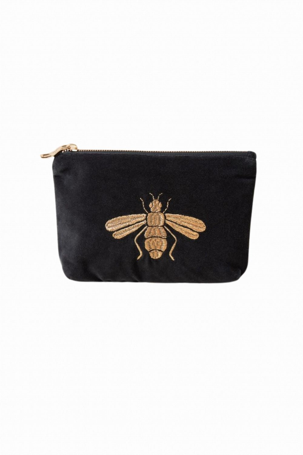 ELIZABETH SCARLETT HONEY BEE VELVET POUCH CHARCOAL