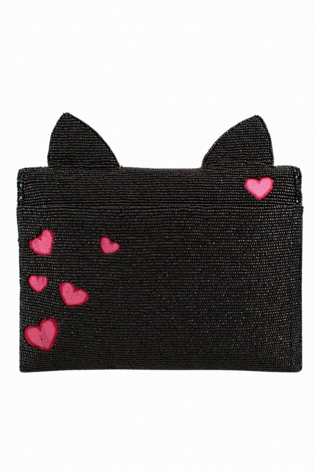 MARY FRANCES KITTY COUTURE BLACK + PINK BEADED CAT CROSSBODY HANDBAG