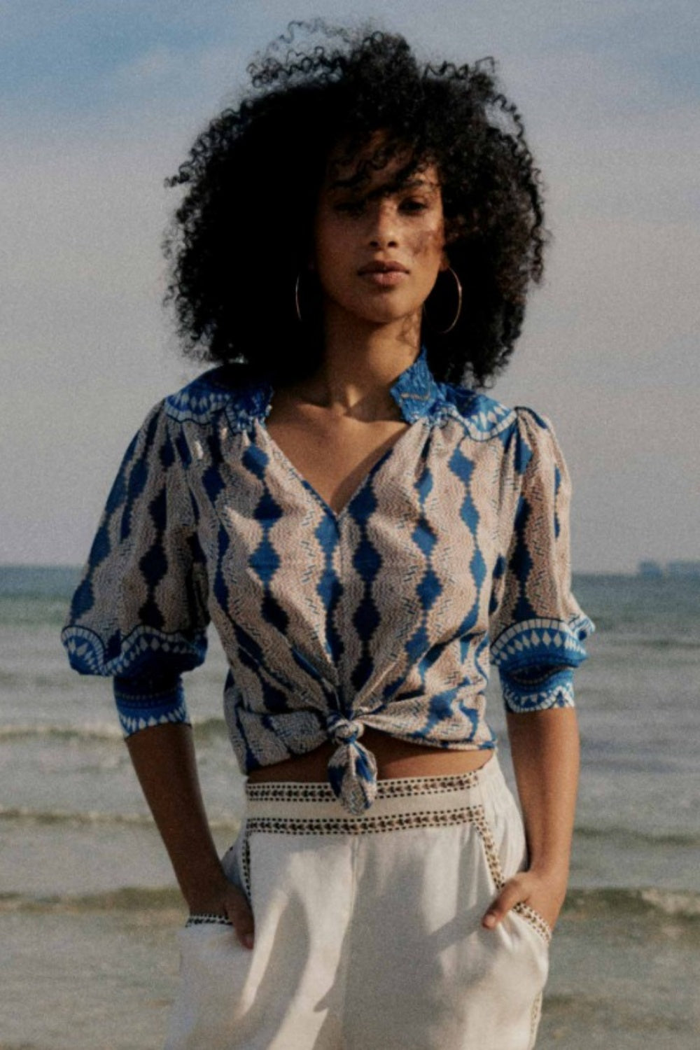 ONCE WAS OLEANDER COTTON SILK BLOUSE IN MARRAKECH TOPAZ