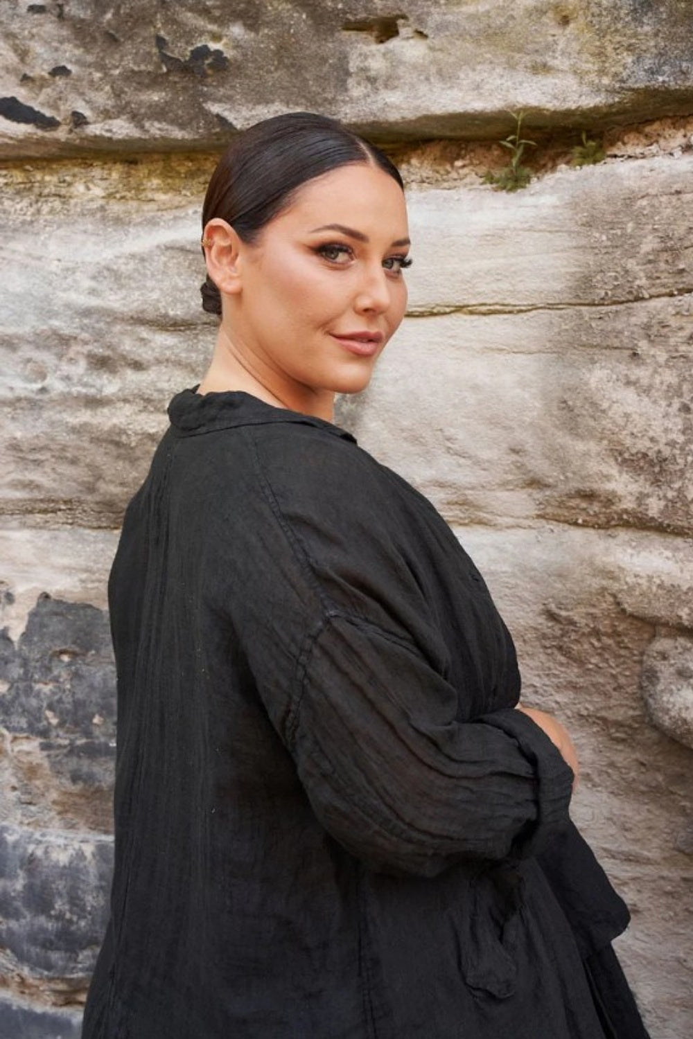 MEG BY DESIGN PIAF COAT GAUZE LINEN BLACK