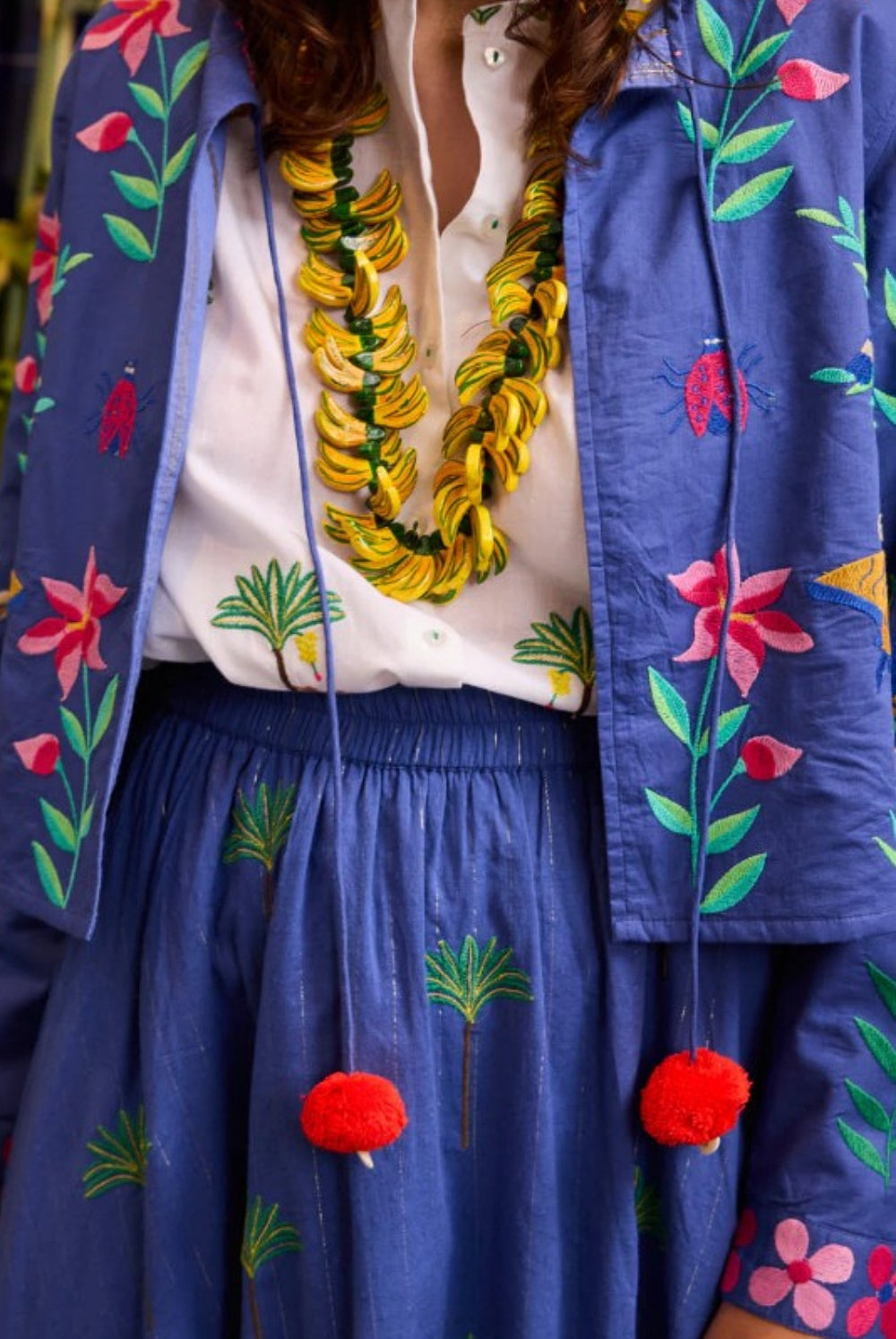 NIMO WITH LOVE PINE JACKET WITH MEXICAN STYLE EMBROIDERY BLUE