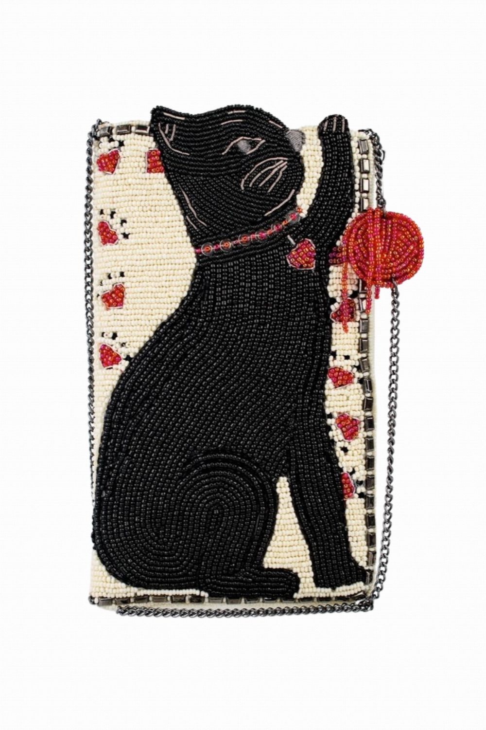 MARY FRANCES PURR-SUIT KITTY CAT AND YARN CROSSBODY BEADED PHONE BAG