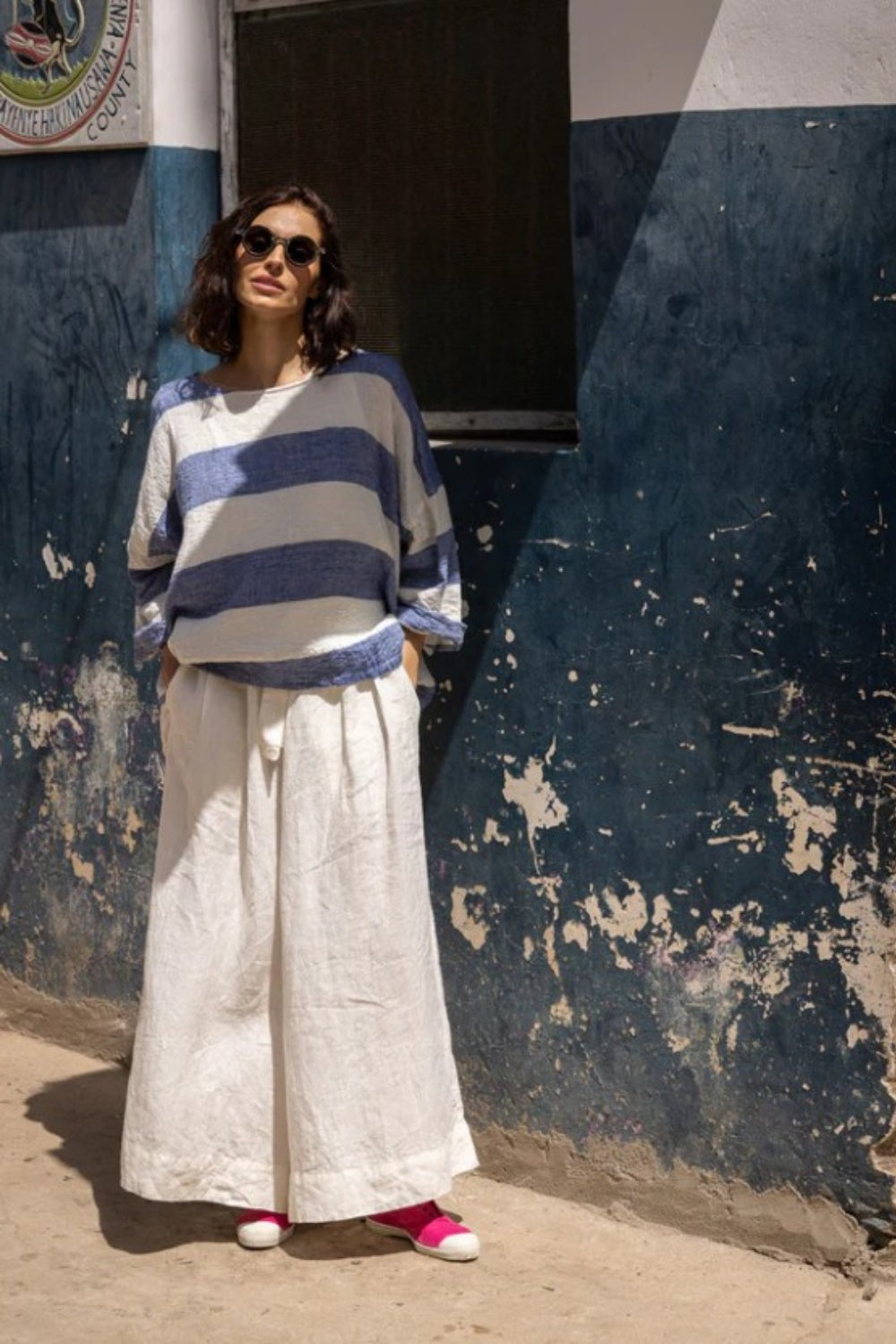 MEG BY DESIGN SABA TOP BLUE STRIPE