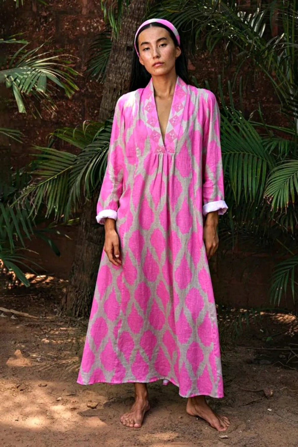 NIMO WITH LOVE SANDALWOOD DRESS IN IKAT PINK LINEN
