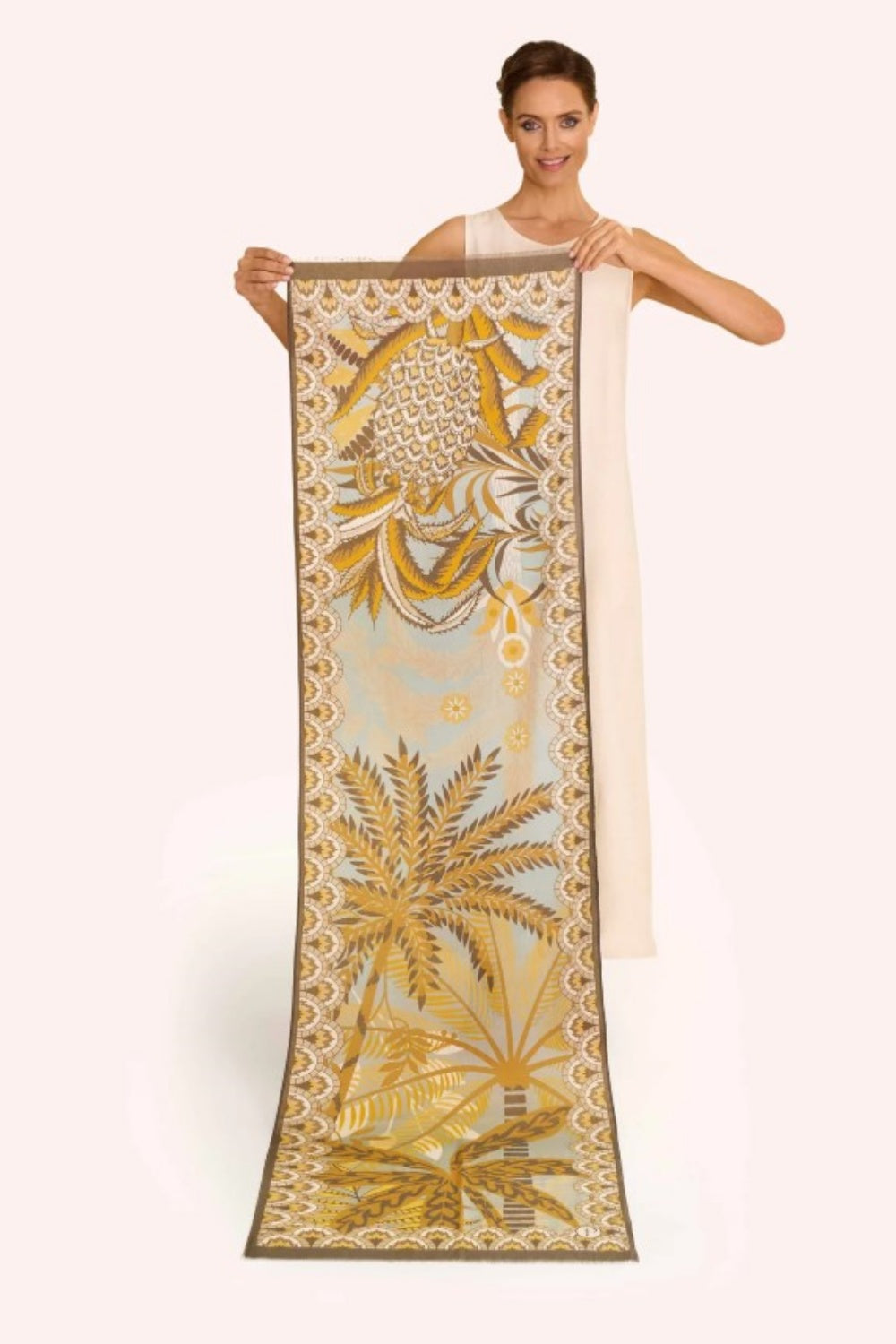 POWDER PATTERNED PALMS SCARF