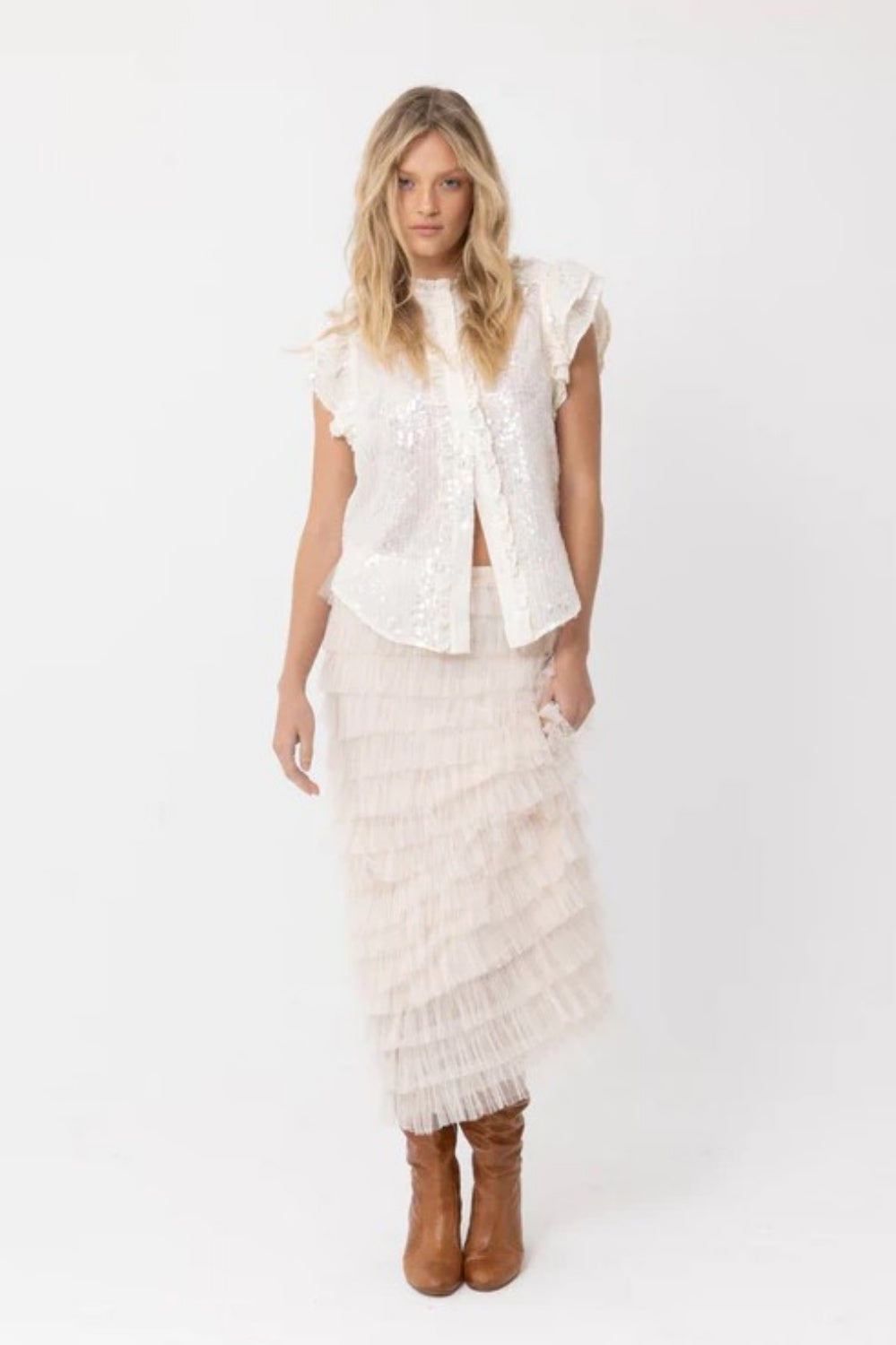 JOEY THE LABEL SEQUIN ME BLOUSE SAND