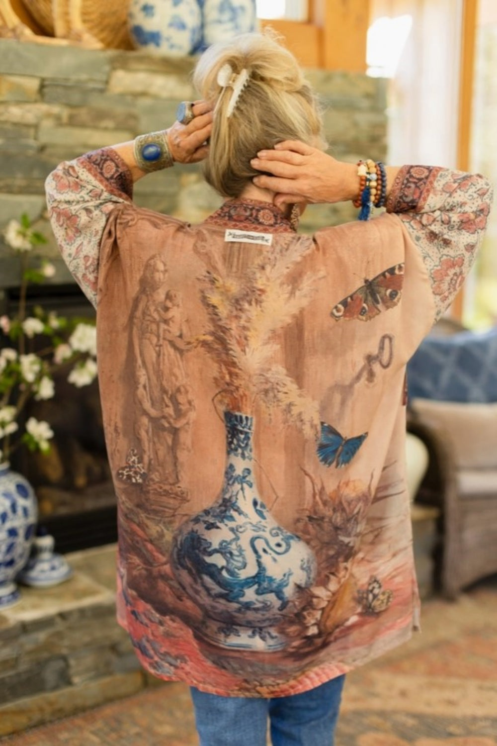 MARKET OF STARS THE STORYTELLER MATINEE DUSTER KIMONO WITH SUNFLOWERS + POTTERY