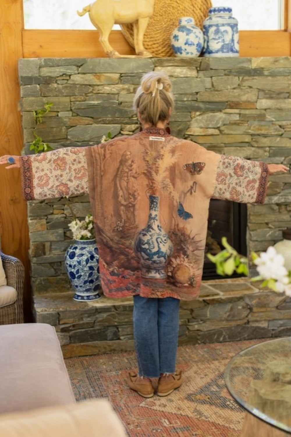 MARKET OF STARS THE STORYTELLER MATINEE DUSTER KIMONO WITH SUNFLOWERS + POTTERY