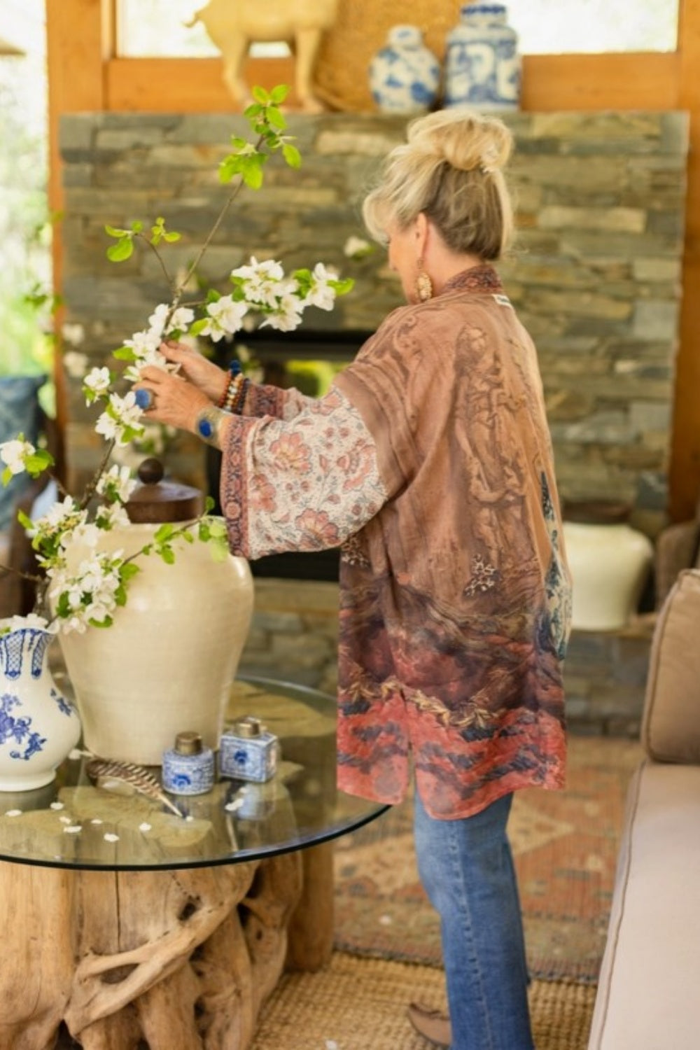 MARKET OF STARS THE STORYTELLER MATINEE DUSTER KIMONO WITH SUNFLOWERS + POTTERY