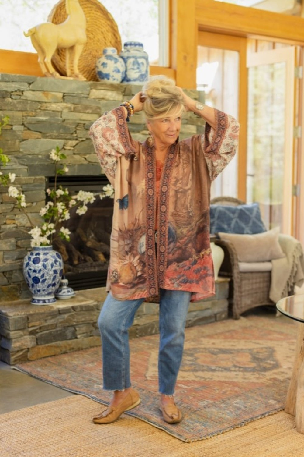 MARKET OF STARS THE STORYTELLER MATINEE DUSTER KIMONO WITH SUNFLOWERS + POTTERY