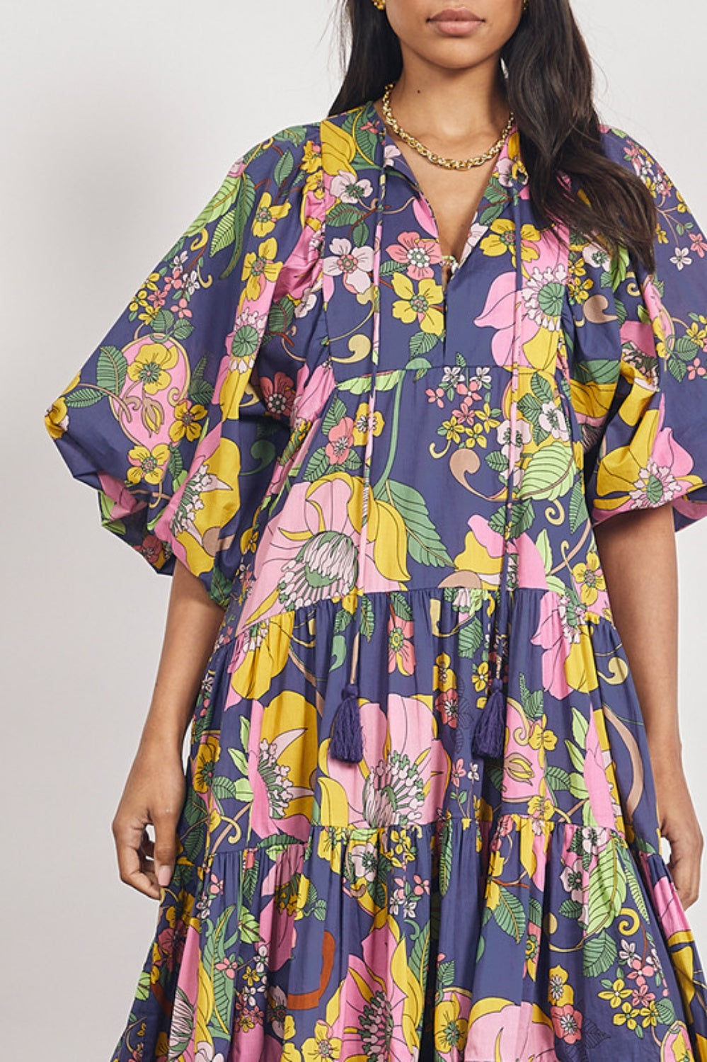 BOHEMIAN TRADERS VIVID BOHO MIDI DRESS NAVY