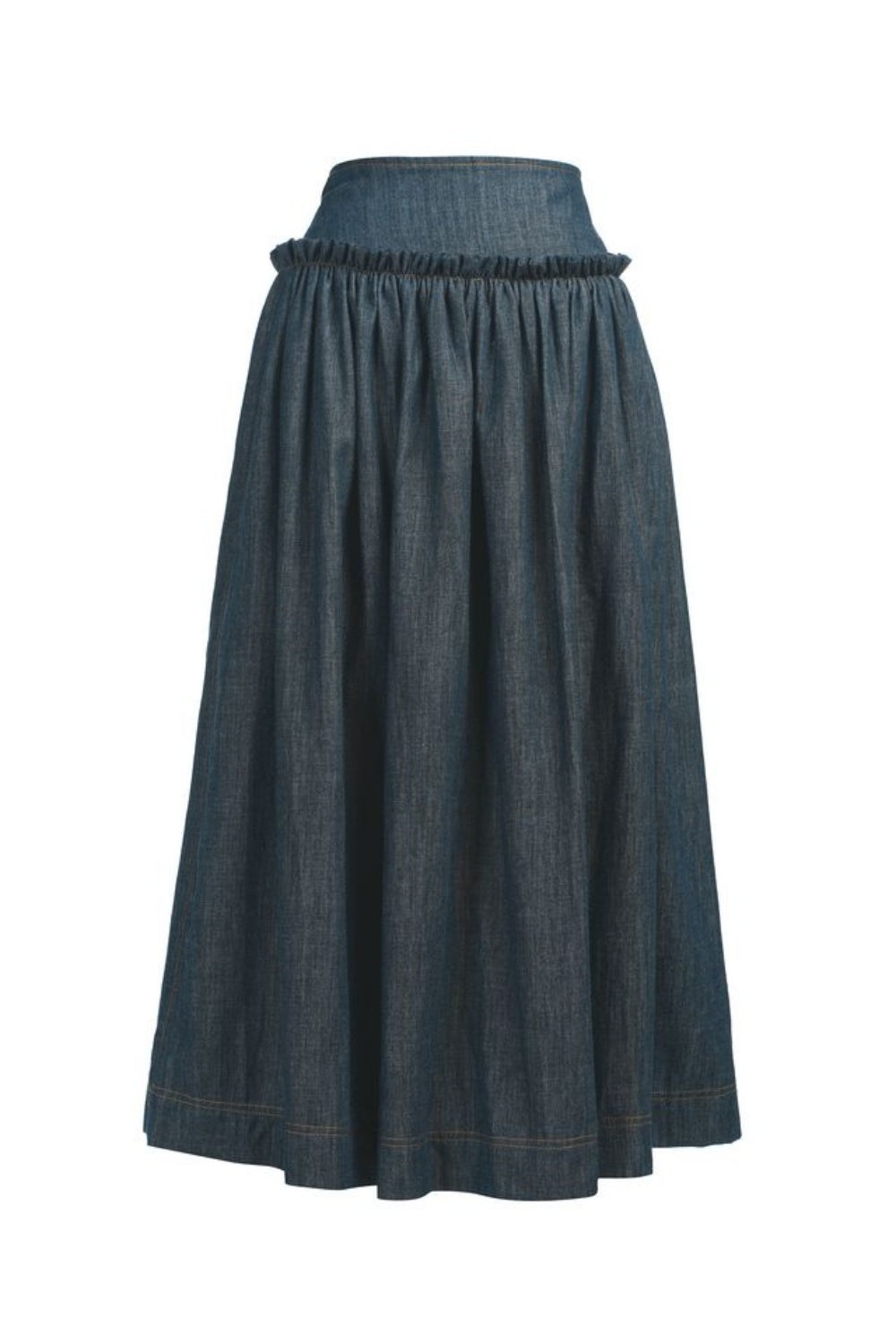 EMILY LOVELOCK MABEL BLUE DENIM MIDI SKIRT