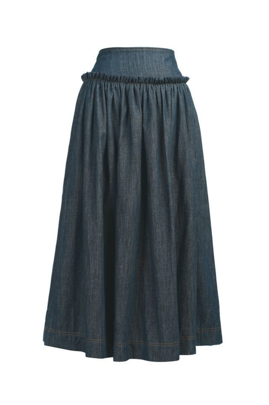 EMILY LOVELOCK MABEL BLUE DENIM MIDI SKIRT