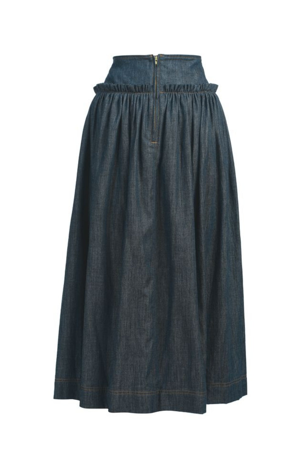 EMILY LOVELOCK MABEL BLUE DENIM MIDI SKIRT