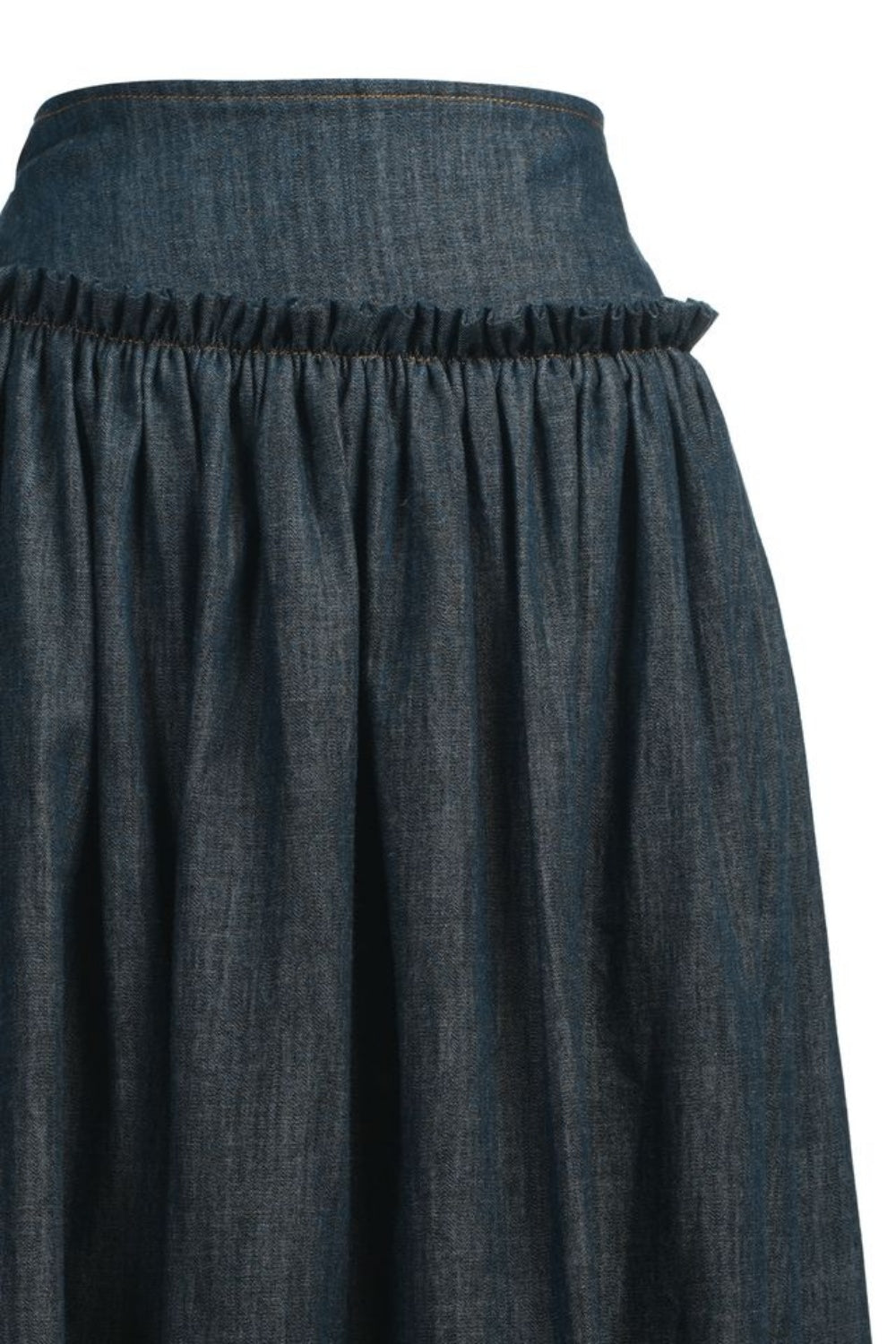 EMILY LOVELOCK MABEL BLUE DENIM MIDI SKIRT