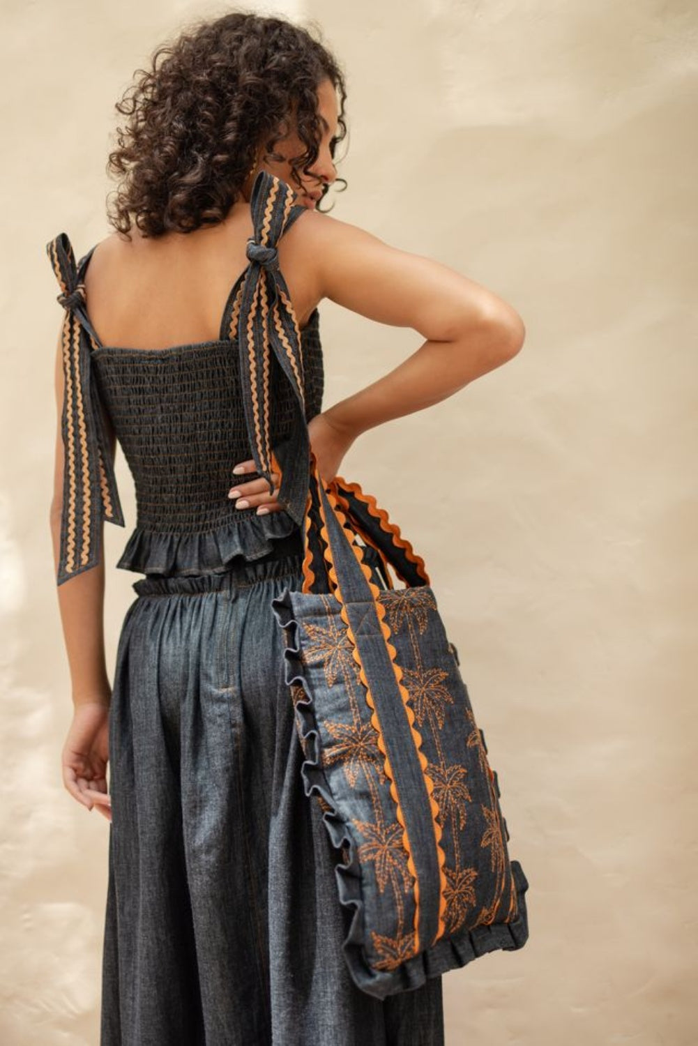 EMILY LOVELOCK MABEL BLUE DENIM MIDI SKIRT