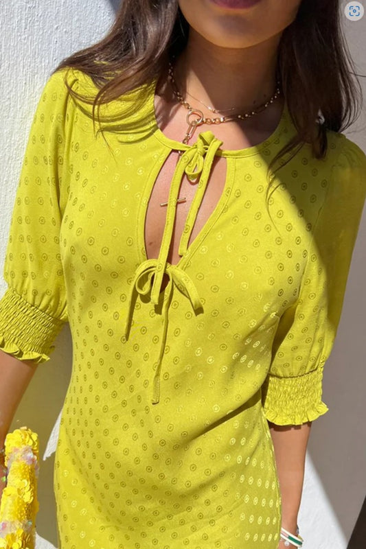 NEVER FULLY DRESSED LIME JACQUARD SHORT SLEEVE ANDIE DRESS