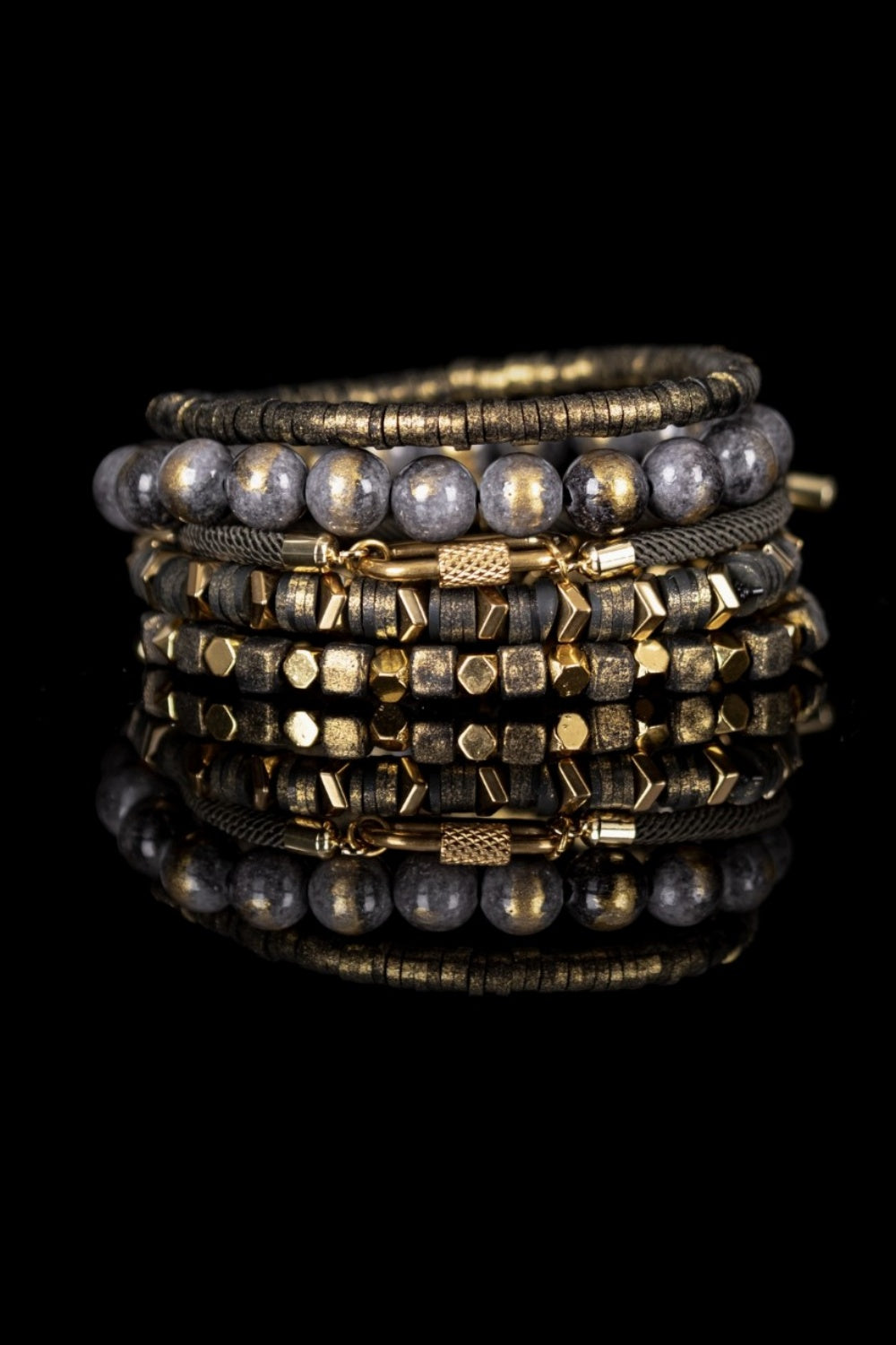 THE DARK ASH + GOLD AUTHROITY BEAD STACK BRACELET SET