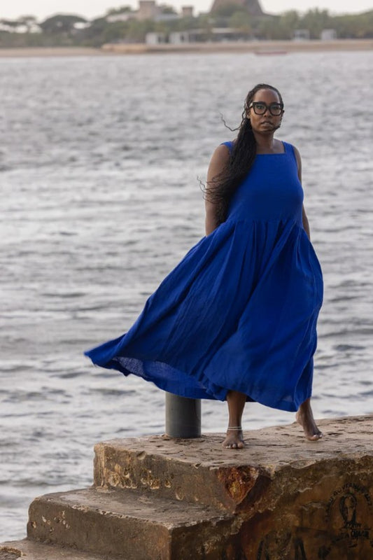 MEG BY DESIGN BINTI DRESS LINEN COBALT