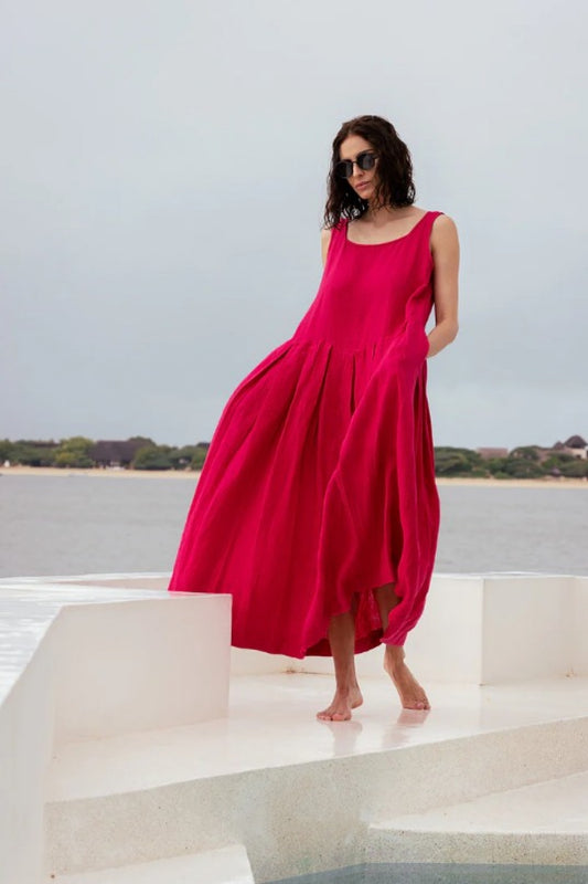 MEG BY DESIGN BINTI DRESS LINEN FUCHSIA
