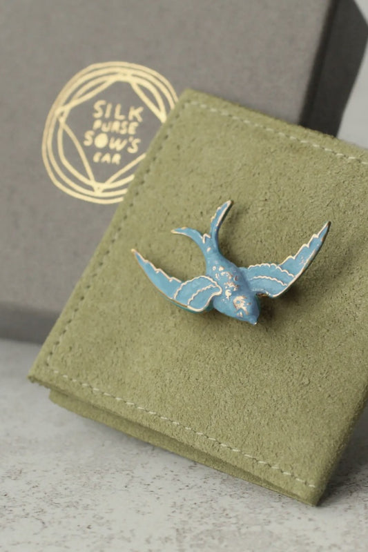 SILK PURSE BLUE SWALLOW BROOCH