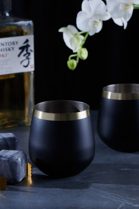 BRASS + BLACK WHISKY GLASSES SET OF 2