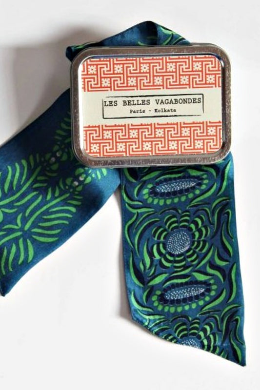 LES BELLES VAGABONDES BANDEAU SILK SCARF CAMELIA VERT GREEN