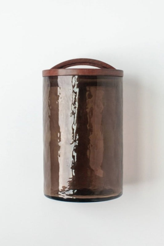 CREATIVE WOMEN HANDBLOWN HAMMERED GLASS CANISTER SMOKE