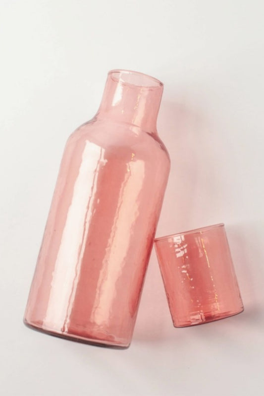 CREATIVE WOMEN HANDBLOWN HAMMERED GLASS CARAFE PINK