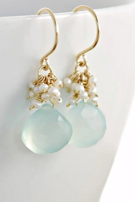CHRISTINA CHALCEDONY + SEED PEARL EARRINGS