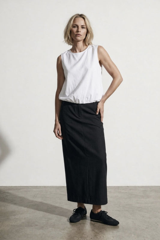 LOUNGE THE LABEL CHAMON SKIRT BLACK PINSTRIPE