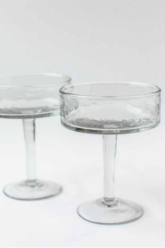 CREATIVE WOMEN HANDBLOWN HAMMERED COUPE COCKTAIL GLASS CLEAR