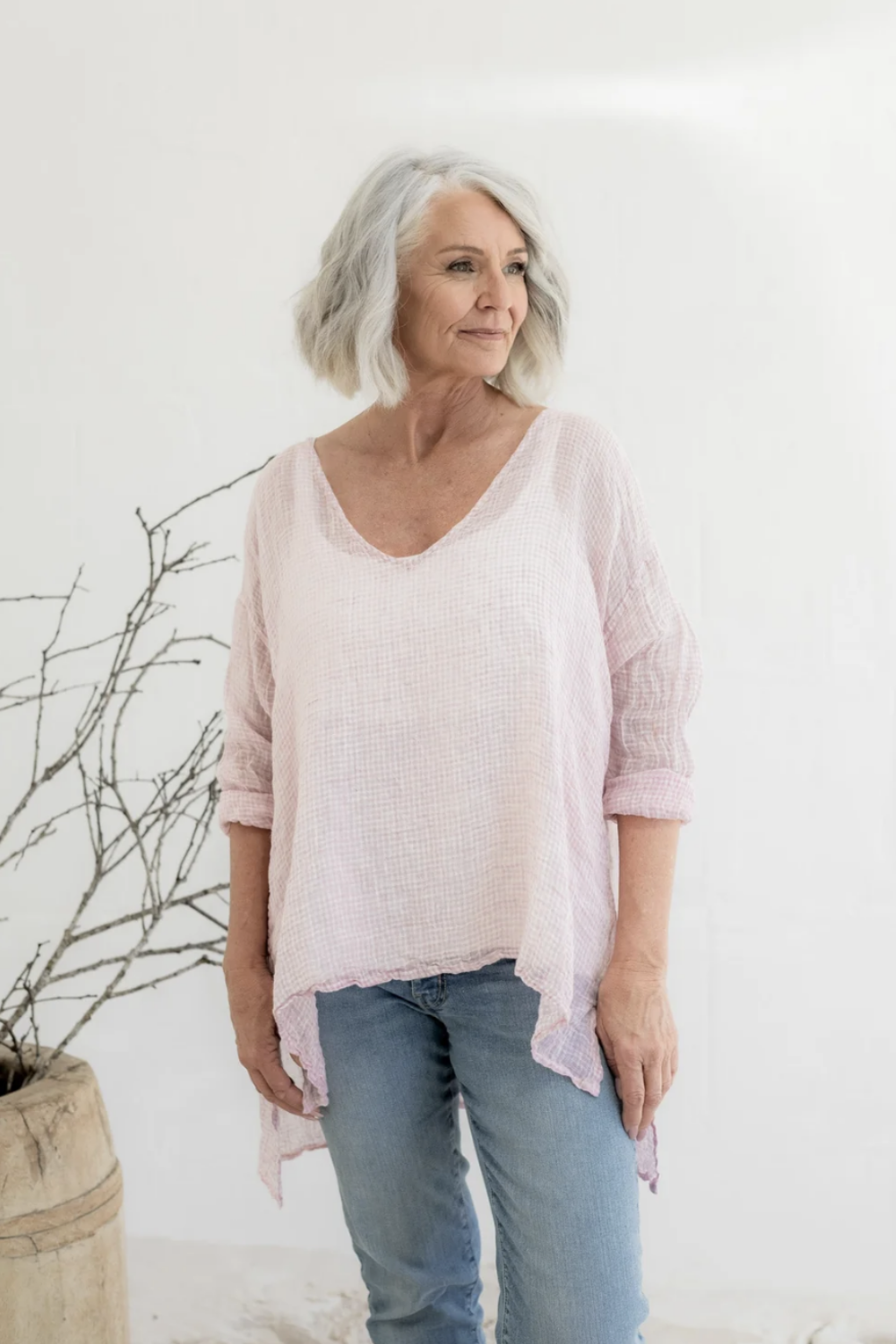 MEG BY DESIGN LINEN GAUZE COLLIE TOP PINK
