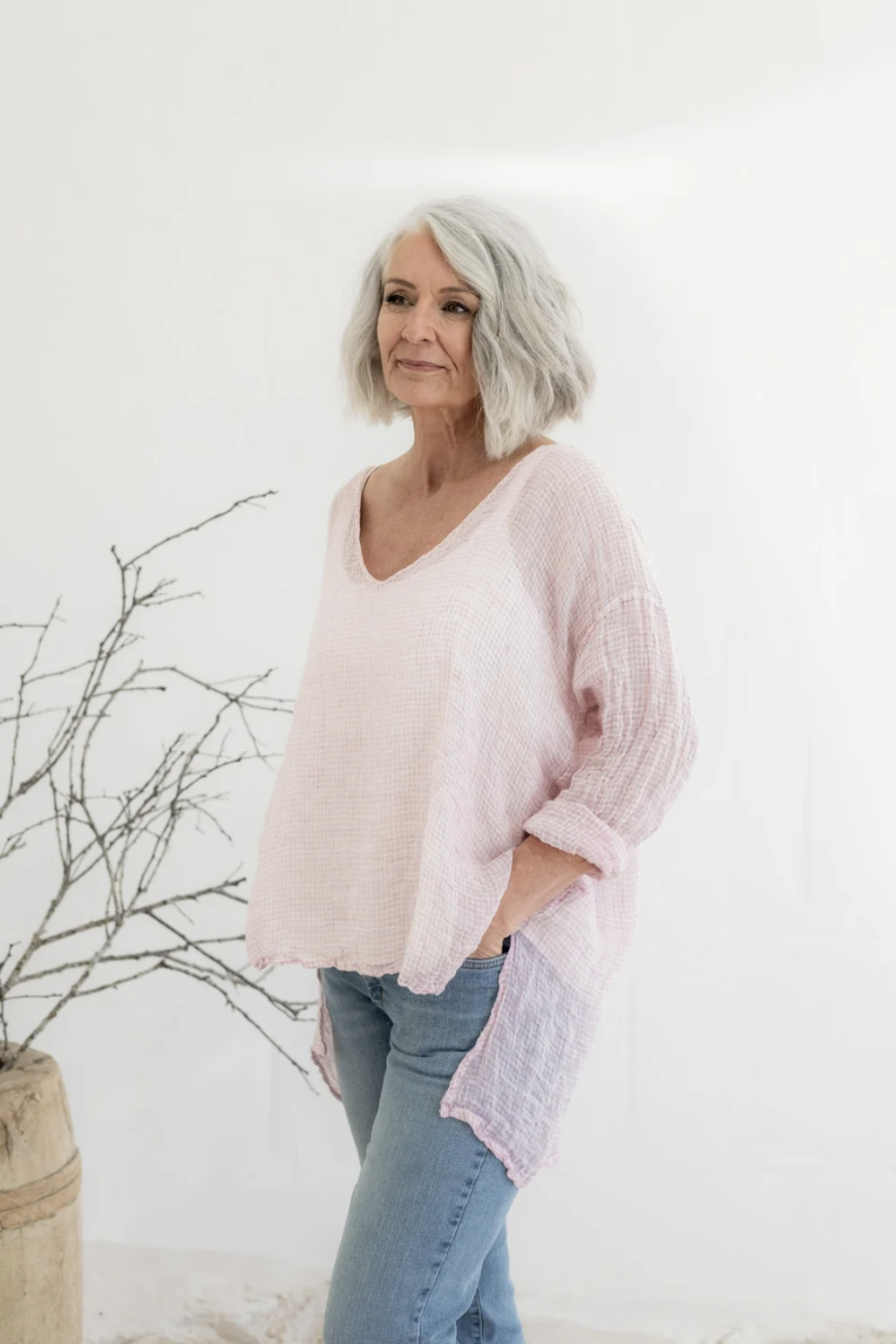 MEG BY DESIGN LINEN GAUZE COLLIE TOP PINK