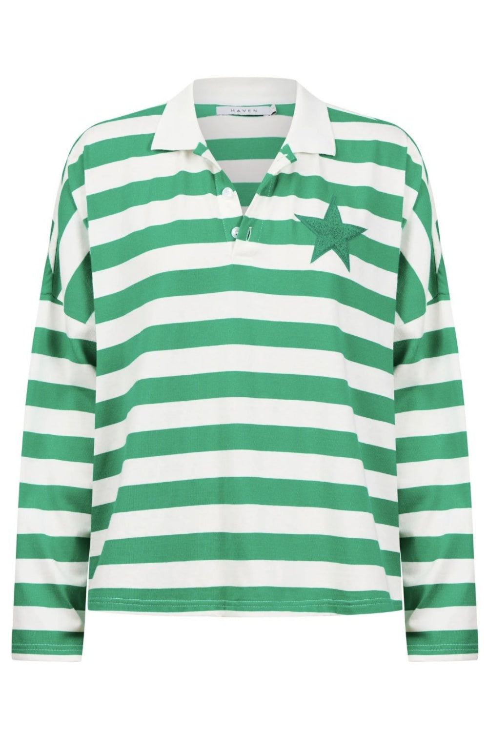 HAVEN COLUMBUS STRIPE POLO TOP GREEN