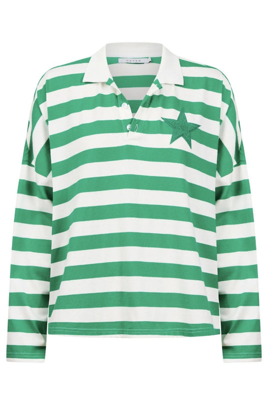 HAVEN COLUMBUS STRIPE POLO TOP GREEN