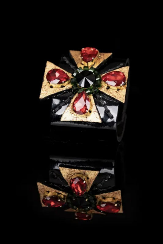 THE DARK CRIMSON DOMINION CROSS LEATHER CUFF