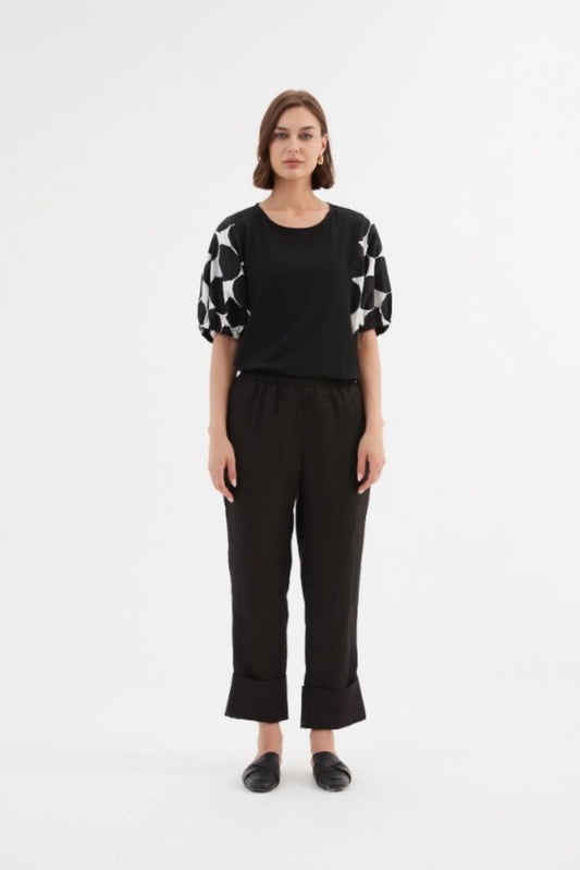 TIRELLI DEEP CUFF LINEN PANT BLACK