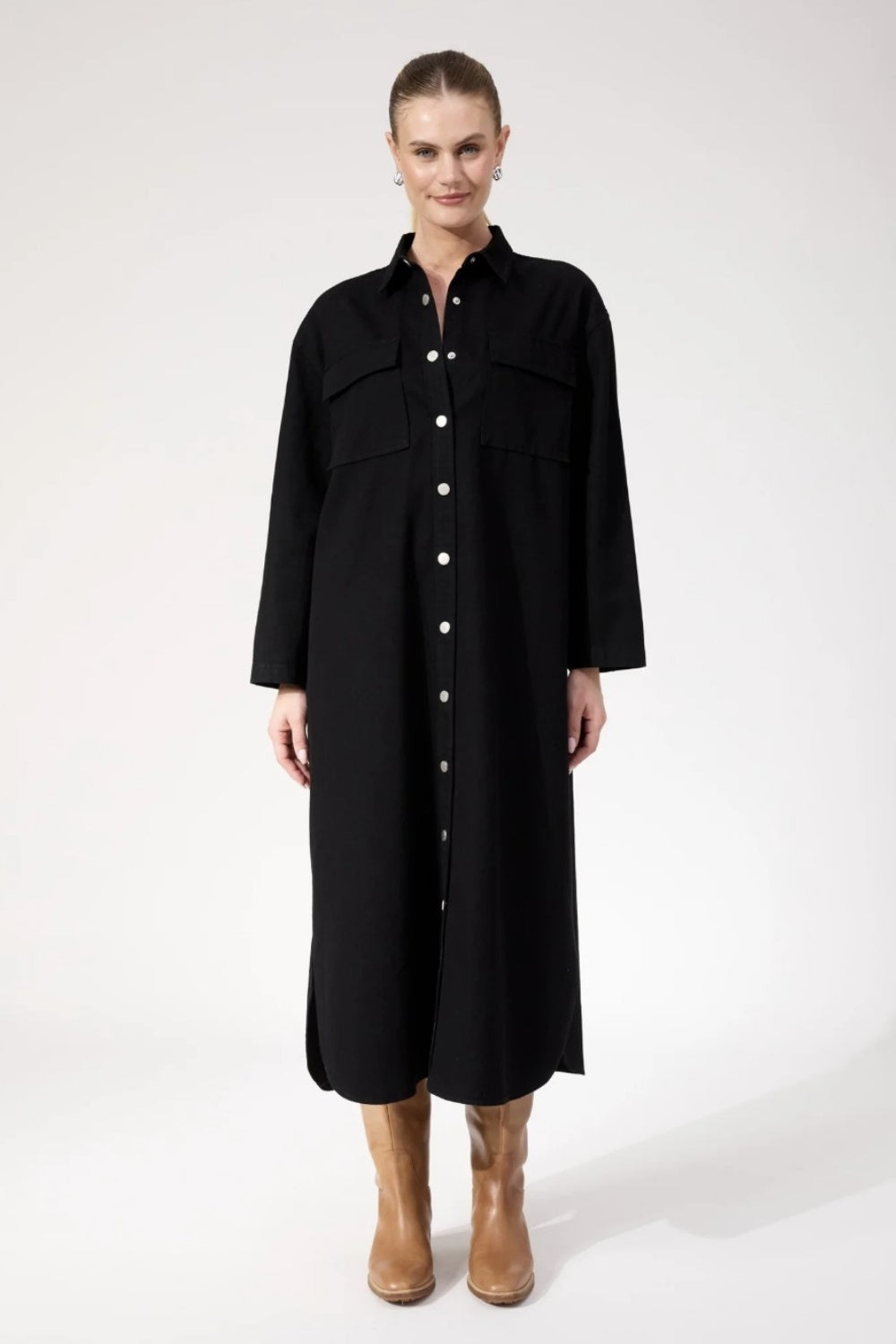 HAVEN DENVER DENIM SHIRT DRESS BLACK
