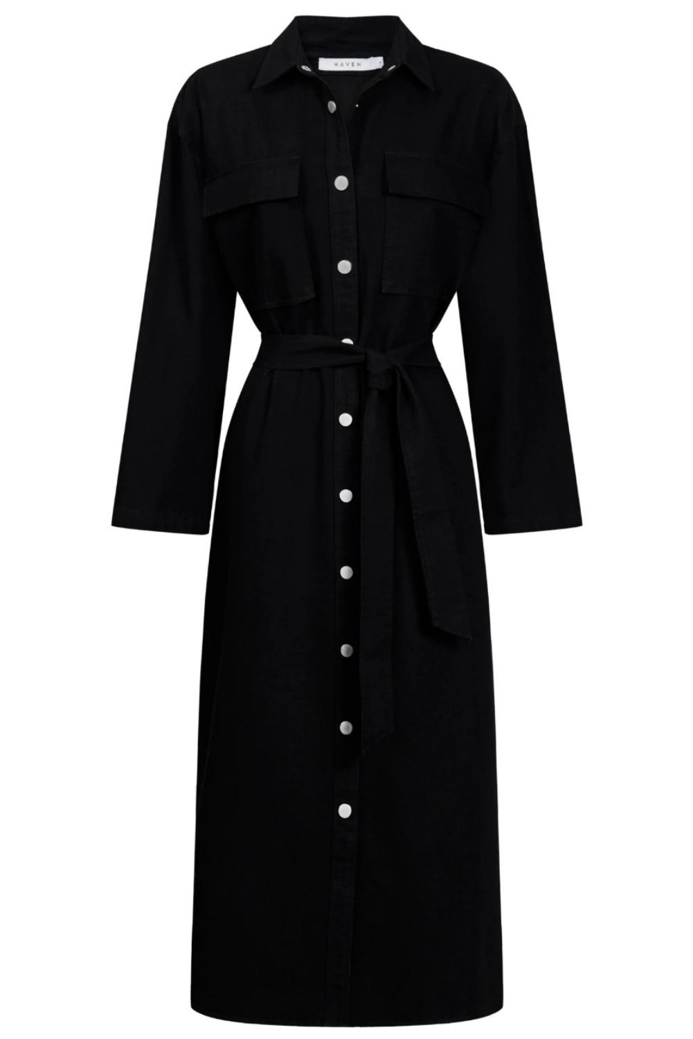 HAVEN DENVER DENIM SHIRT DRESS BLACK