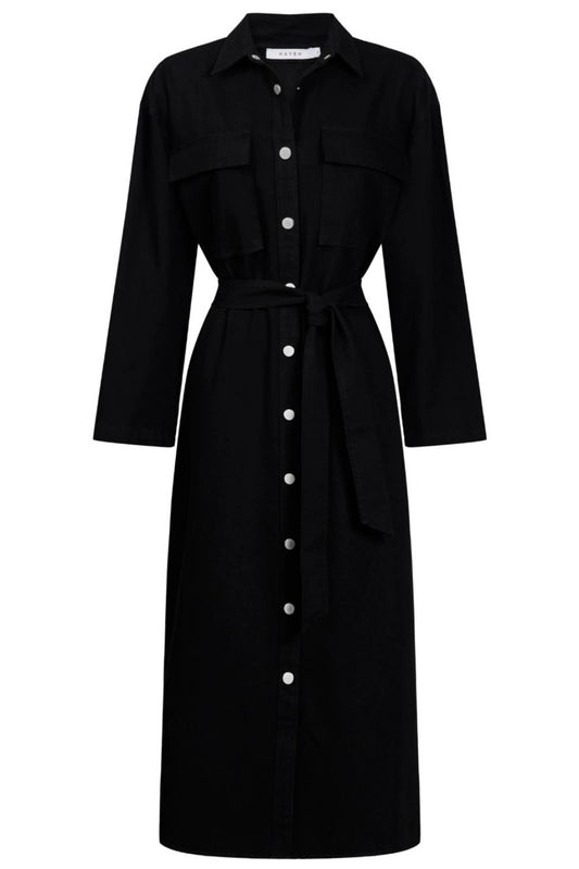 HAVEN DENVER DENIM SHIRT DRESS BLACK
