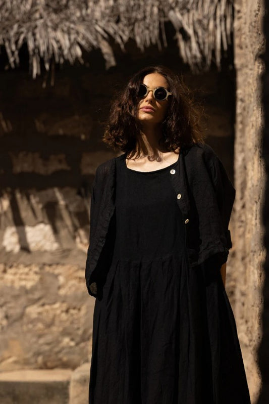 MEG BY DESIGN DOTO JACKET GAUZE LINEN BLACK