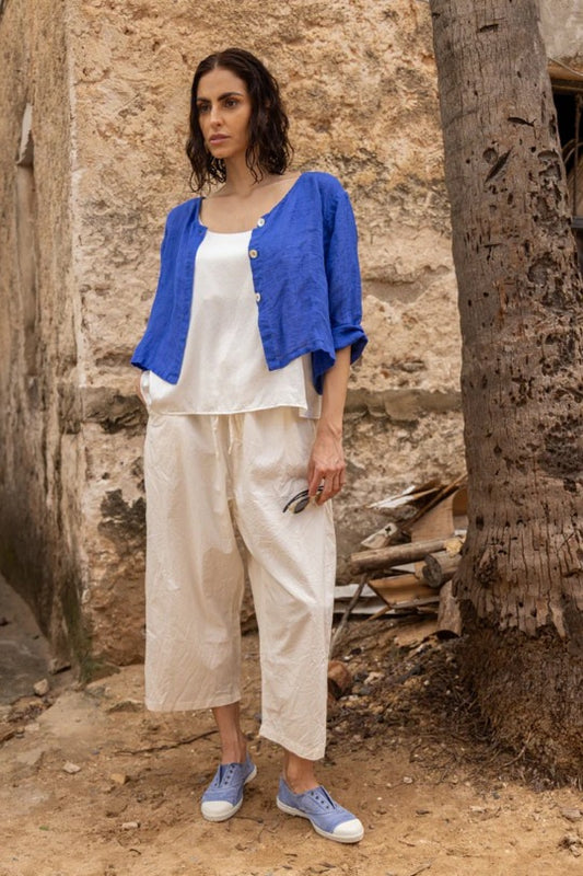 MEG BY DESIGN DOTO JACKET GAUZE LINEN COBALT